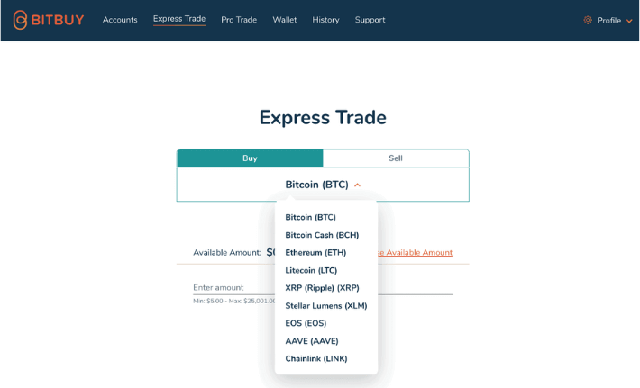 bitbuy express trade menu