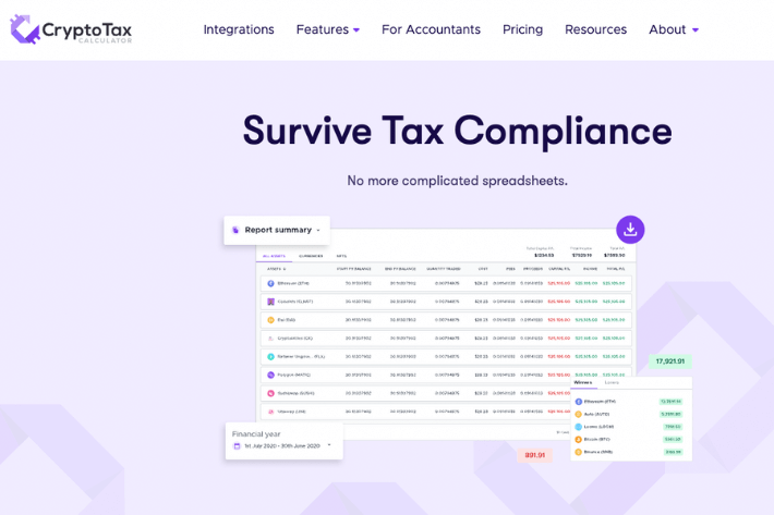 CryptoTaxCalculator platform screenshot