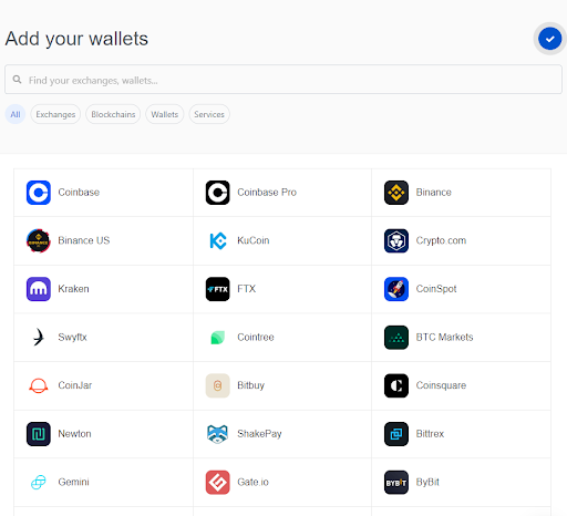 Koinly wallet selection